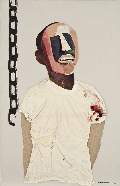 "Study for Portrait of Oppression (Homage to Black South Africans)", by Benny Andrews (1985)